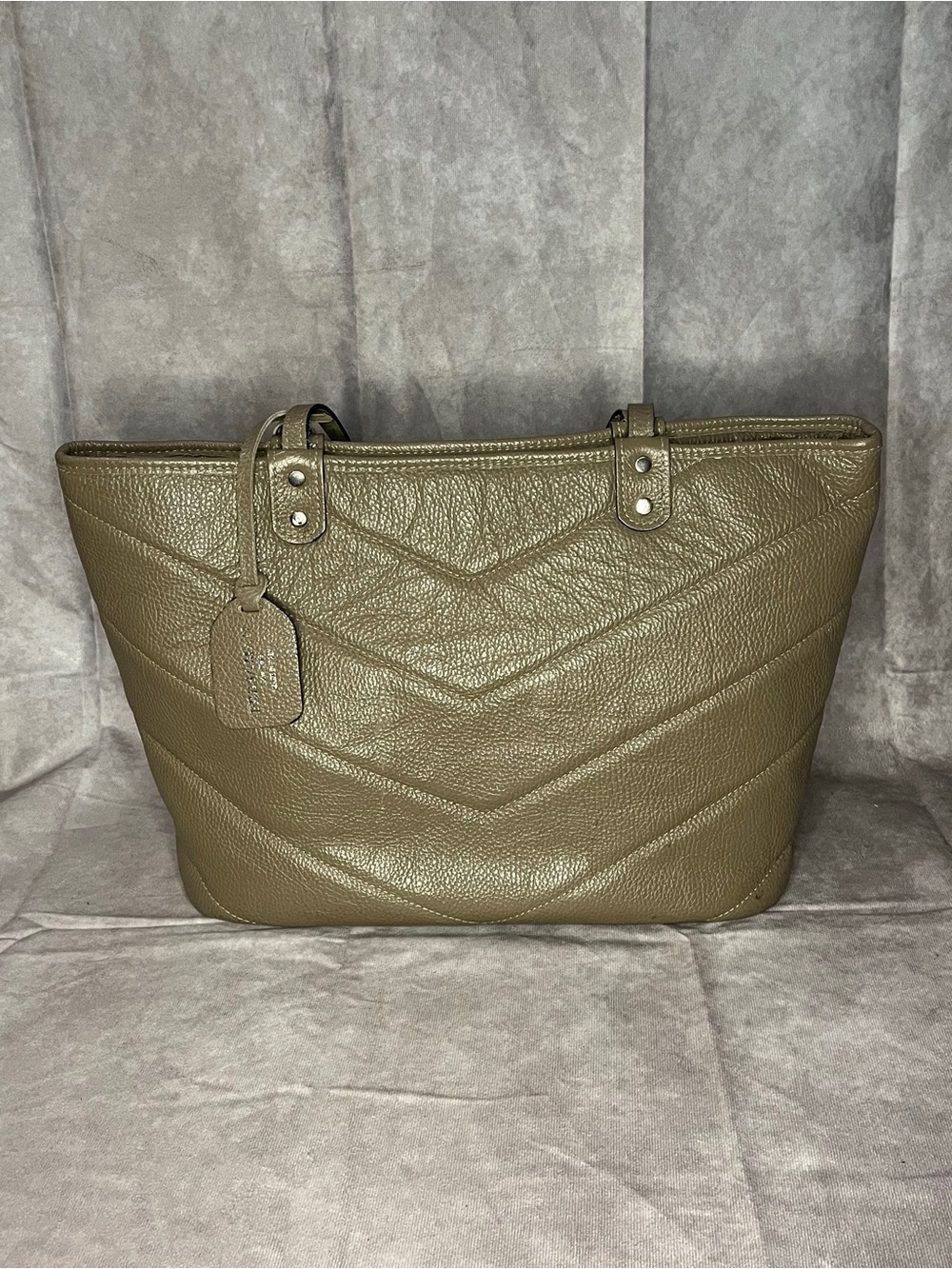 PERSAMAN New York Italian Leather Chevron Tote Bag